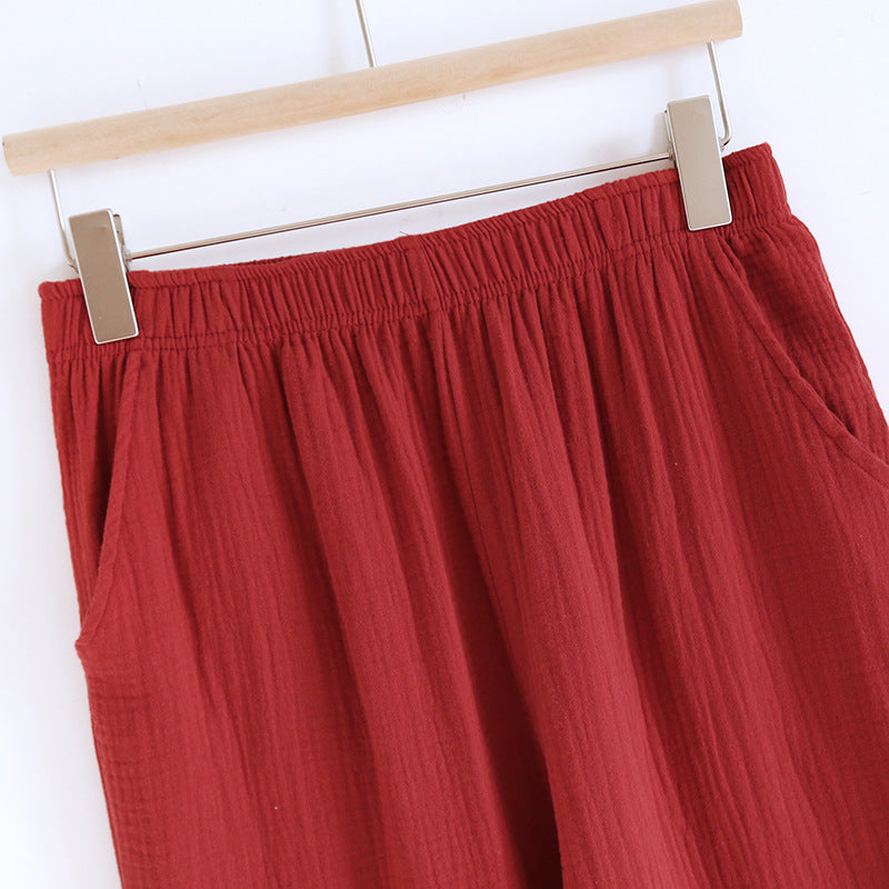 Red Pure Cotton Gauze Crepe Pajama Set