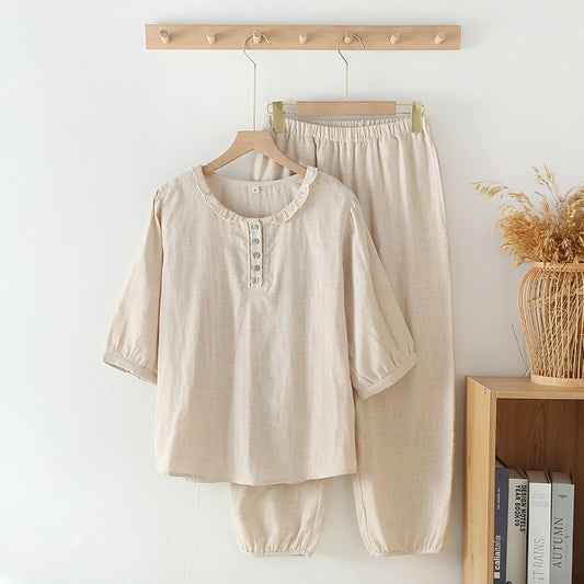 Beige 3/4 Sleeve Pure Cotton Pajama Set